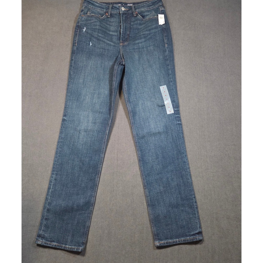 Old Navy Straight Jeans Womens 8 Tall Blue Extra High Rise Secret-Smooth Pockets